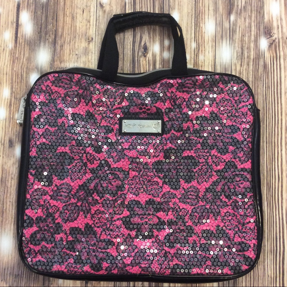 Betsey Johnson Black & Pink Sequined Laptop Bag